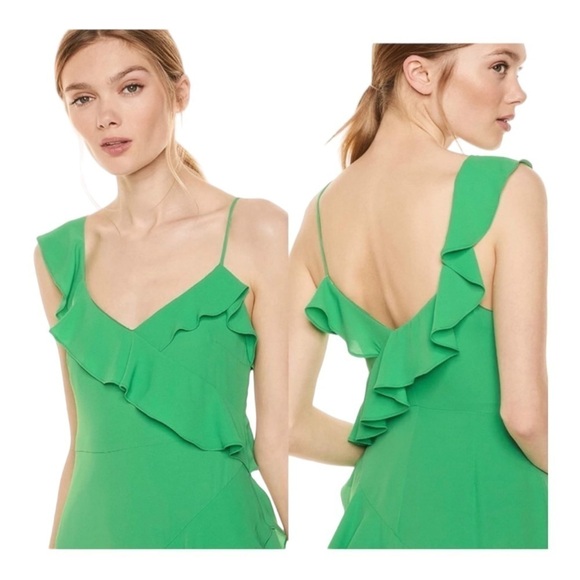NWT LIKELY x Revolve Zoe Midi Dress Kelly Green Ruffle Sleeveless Size 4 - Picture 3 of 16